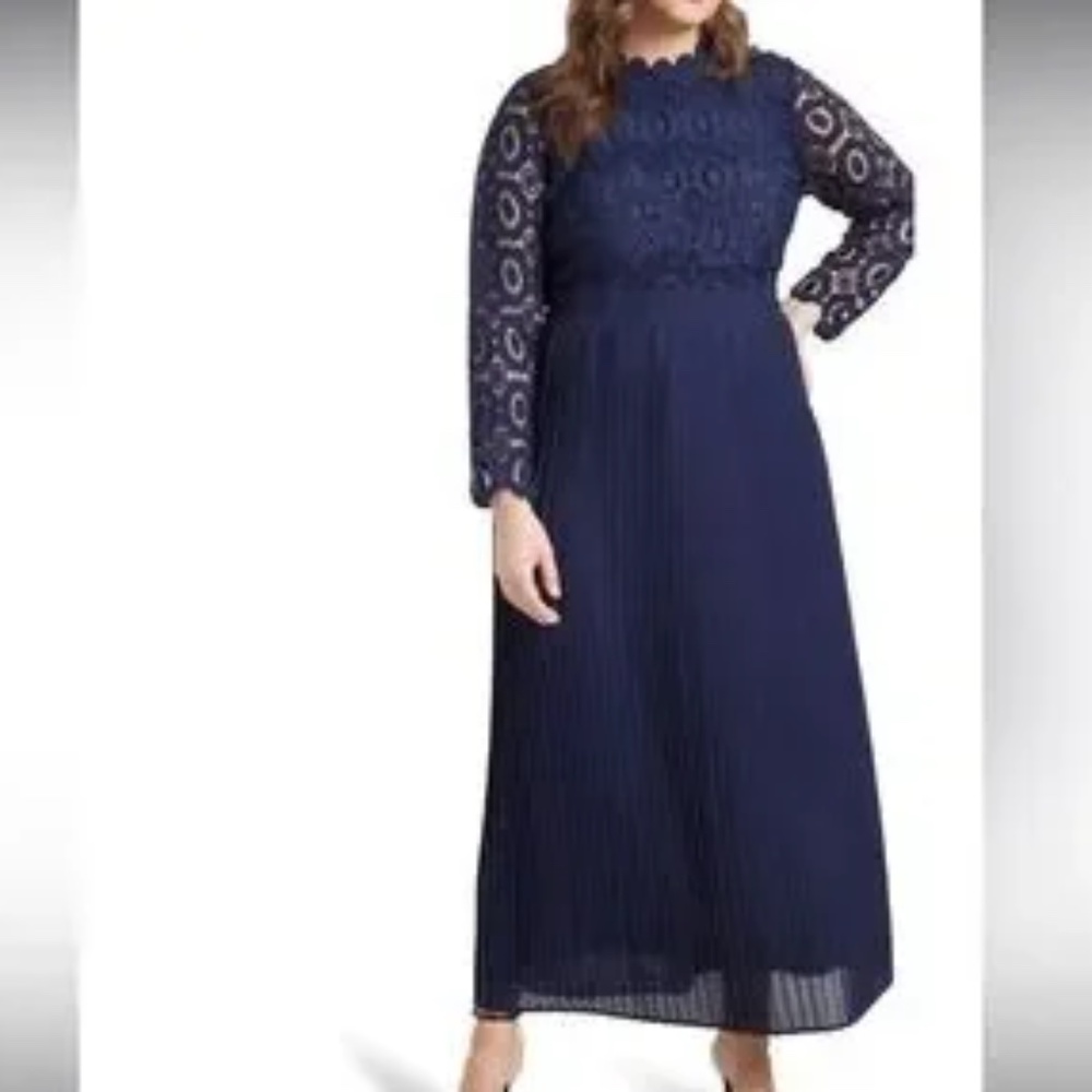 Eloquii Formal Maxi Evening Dress Navy Mother of the Bride Sz 20 Pleated skirt